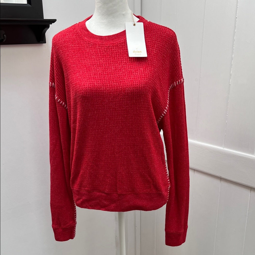 NWT Dylan Brushed Waffle Blanket Stitch Sweatshirt - Picture 3 of 10